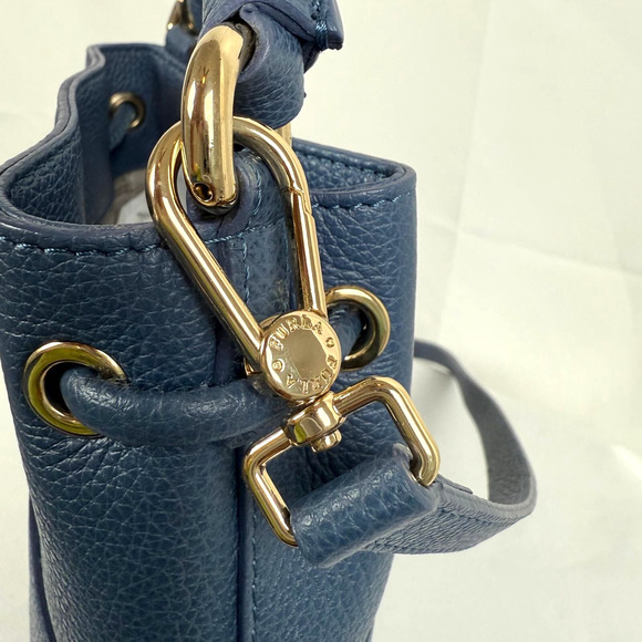 Furla Soft Pebbled Leather Drawstring Bucket Crossbody Handbag Stacy Blue $328 - Picture 5 of 9